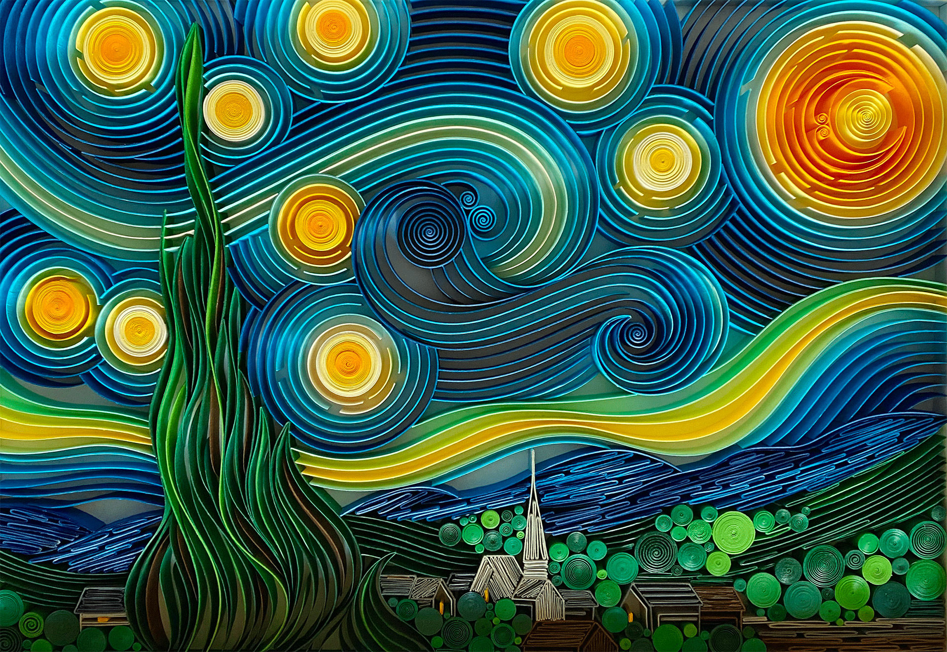 AI-generated Paper Quilling of The Starry Night by