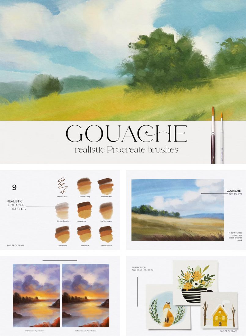 Realistic Gouache Brushes for Procreate – Artcoast